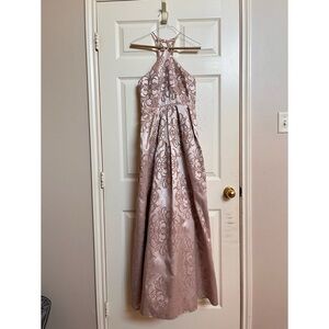 Prom halter neck rosegold dress with pockets
